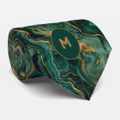 Groen & Goud Marmered Monogram Stropdas (Opgerold)