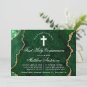 Groen Goud Marmeren Agaat Geode Eerste Communie Kaart (Staand voorkant)