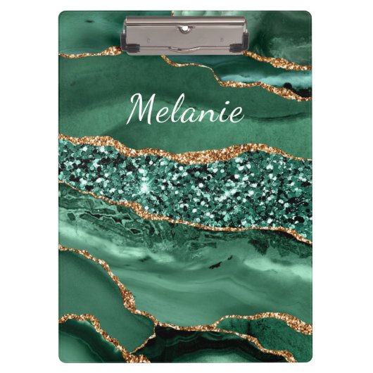 Groen Goud Marmeren Klembord met Aangepaste Naam (Voorkant)