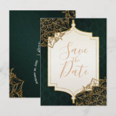 Groen & Goud Marokkaanse Arabische Nachten Bewaar  Aankondigingskaart (Voorkant / Achterkant)