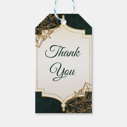 Groen & Goud Marokkaanse Arabische Nachten Trouwgu Cadeaulabel (Voorkant)