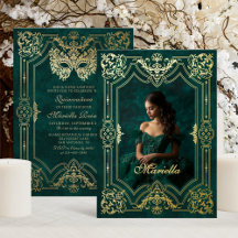 Groen Goud Masquerade Foto Quinceanera