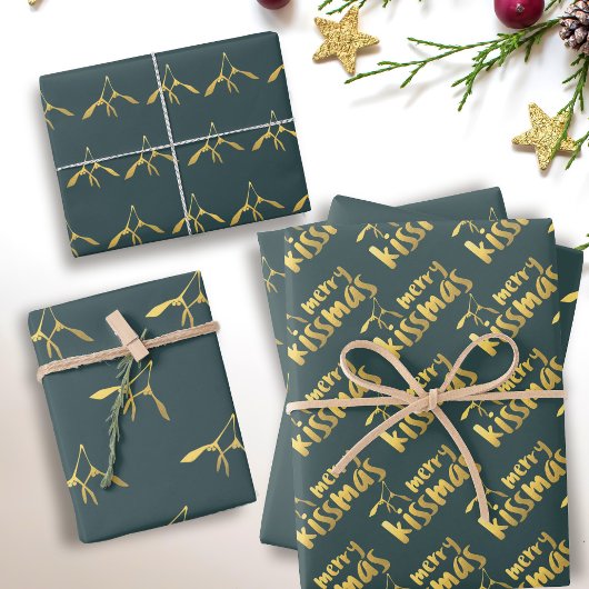 Groen Goud Merry Mistletoe Wrapping Paper Sheets