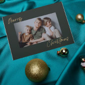 Groen Goud met Foto Vrolijk Kerstfeest Vakantie Ka Feestdagenkaart