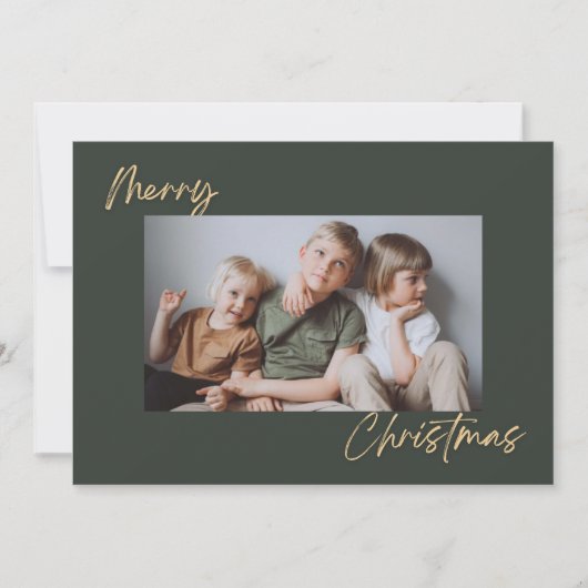 Groen Goud met Foto Vrolijk Kerstfeest Vakantie Ka Feestdagenkaart (Voorkant)