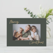 Groen Goud met Foto Vrolijk Kerstfeest Vakantie Ka Feestdagenkaart (Staand voorkant)