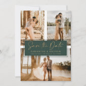 Groen goud met uitzondering van datum 3-fotoraster save the date (Voorkant)