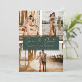 Groen goud met uitzondering van datum 3-fotoraster save the date (Staand voorkant)
