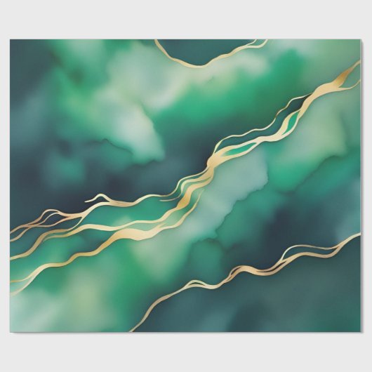 Groen Goud Metallic Marmeren Steen Cadeaupapier (Vlak)