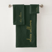 Groen Goud Minimalistisch Script Handtekening Mono Bad Handdoek (Insitu)