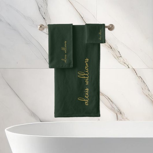 Groen Goud Minimalistisch Script Handtekening Mono Bad Handdoek