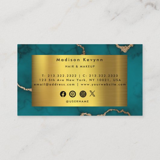 Groen Goud Modern Marmer Visitekaartje (Achterkant)