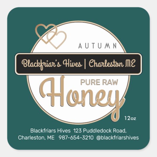 Groen Goud Modern Script Honing Made With Love Vierkante Sticker (Voorkant)