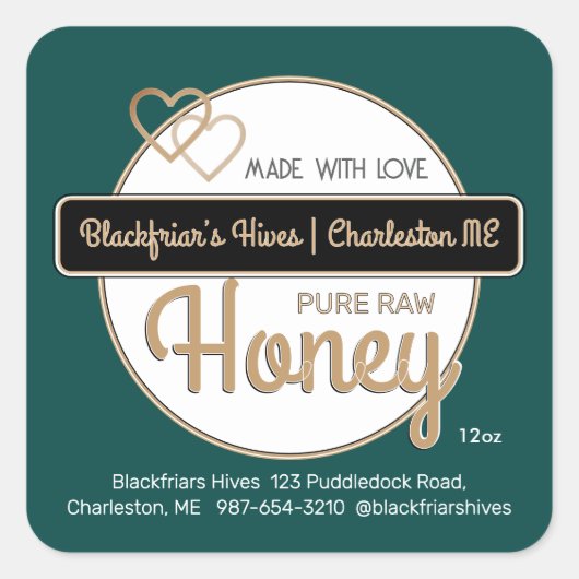 Groen Goud Modern Script Honing Made With Love Vierkante Sticker (Voorkant)