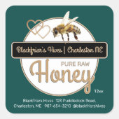 Groen Goud Modern Script Honing met Honingbij Vierkante Sticker (Voorkant)