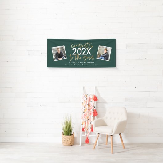 groen goud modern script multi-foto afstuderen spandoek (Insitu)