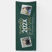 groen goud modern script multi-foto afstuderen spandoek (Verticaal)