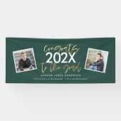 groen goud modern script multi-foto afstuderen spandoek (Horizontaal)