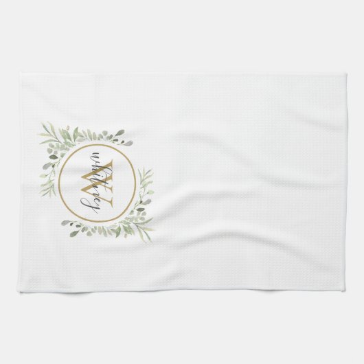 Groen Goud Monogram Chic Script Theedoek (Horizontaal)