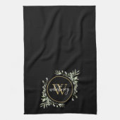Groen Goud Monogram Chic Script Zwart Theedoek (Verticaal)