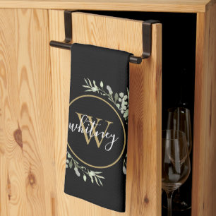 Groen Goud Monogram Chic Script Zwart Theedoek