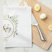 Groen Goud Monogram Chique Script Theedoek (Quarter Fold)