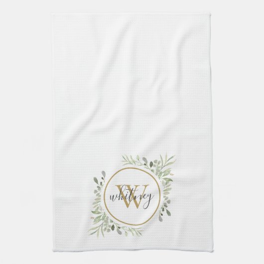 Groen Goud Monogram Chique Script Theedoek (Verticaal)