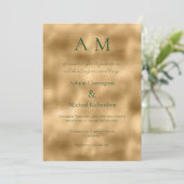 Groen Goud Monogram Moderne Huwelijksuitnodiging Kaart (Staand voorkant)