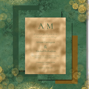 Groen Goud Monogram Moderne Huwelijksuitnodiging Kaart