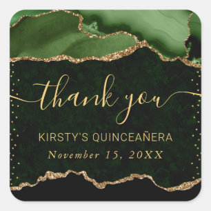 Groen & Goud Nep Glitter Agate Marmeren Quinceaner Vierkante Sticker