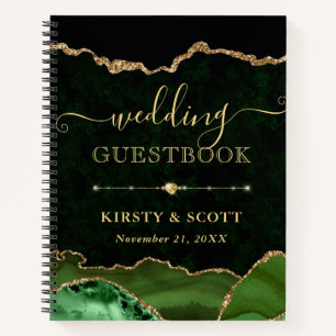 Groen & Goud Nep Glitter Agate Trouwgastenboek Notitieboek