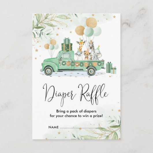 Groen Goud Oerwoud Safari Dieren Luier Raffle Informatiekaartje (Voorkant)