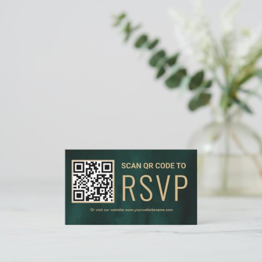 Groen goud online QR-code RSVP Weduwwebsite Informatiekaartje (Staand voorkant)