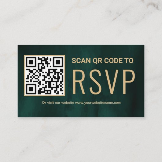 Groen goud online QR-code RSVP Weduwwebsite Informatiekaartje (Voorkant)