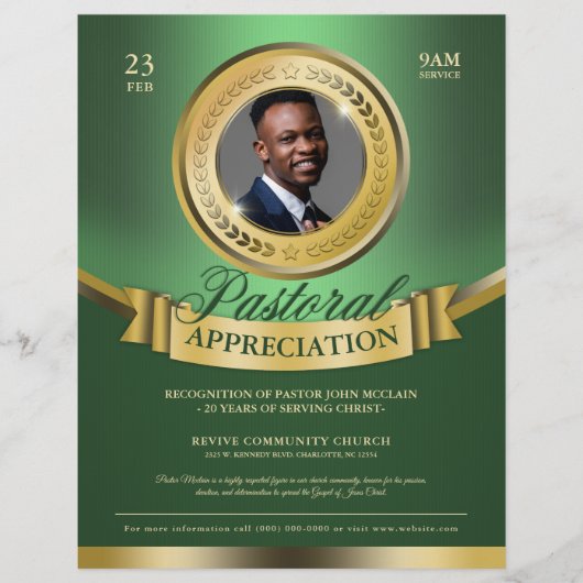 Groen & Goud Pastorale Waardering Herkenning Flyer (Voorkant)