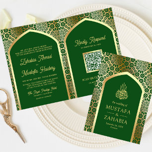Groen Goud Perzische Boog QR Code Moslim Bruiloft