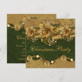 Groen Goud Poinsettia Goud Kerstfeest Kaart (Voorkant / Achterkant)