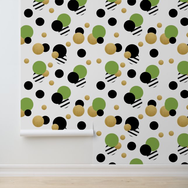 Groen Goud Polka Dot Behang (Applicatie)