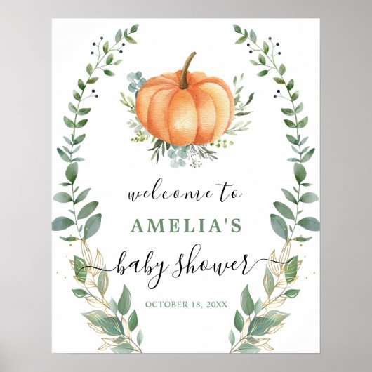 Groen Goud Pompoen Baby shower Welkomstbord Poster (Voorkant)