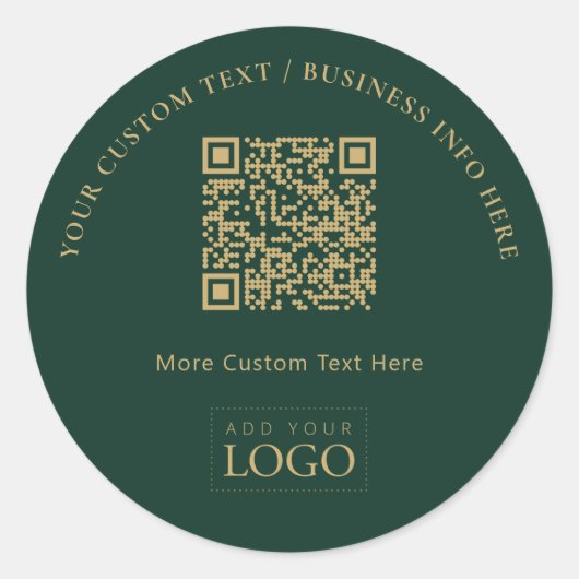 Groen & Goud Promotionele Zakelijke Logo QR Code Ronde Sticker (Voorkant)