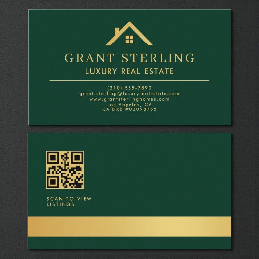 Groen Goud QR Code Luxe Vastgoed Makelaar Visitekaartje