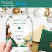 Groen Goud Quinceañera Emerald Jurk Mis Quince Acryl Uitnodigingen
