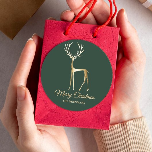 Groen Goud Rendier Kerstmis Elegant Minimalist Ronde Sticker