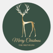 Groen Goud Rendier Kerstmis Elegant Minimalist Ronde Sticker (Voorkant)