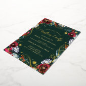 Groen Goud Rood Bloemen Werveltje Kerstfeest Folie Uitnodiging (Gedraaid)