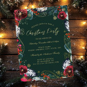Groen Goud Rood Bloemen Werveltje Kerstfeest Folie Uitnodiging