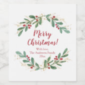 Groen goud rood holly elegante kerst wijn etiket (Enkel label)