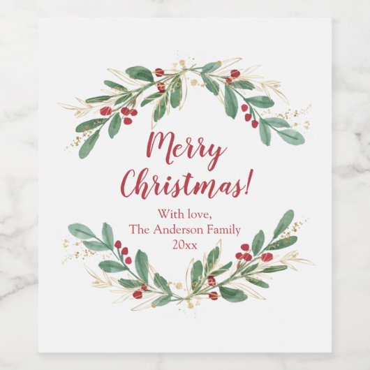 Groen goud rood holly elegante kerst wijn etiket (Enkel label)