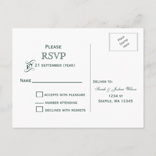 groen goud rustieke sneeuwvlokken Winter bruiloft Uitnodiging Briefkaart (Achterkant)