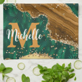 Groen & Goud Safari Dier Glitter Agate Monogram Theedoek (Gevouwen)